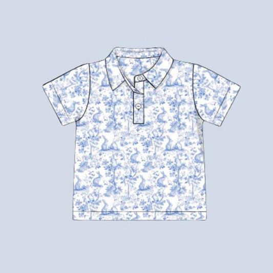 ( Moq 5 ) Preorder Boys Kids Short Sleeves Easter Rabbits Buttons Polo Shirt