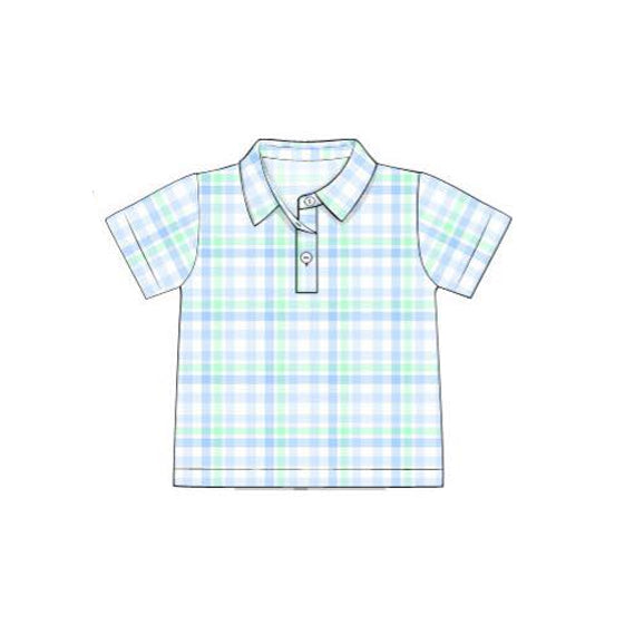 ( Moq 5 )Preorder Baby Boys Kids Short Sleeves Plaid Summer Polo Shirt