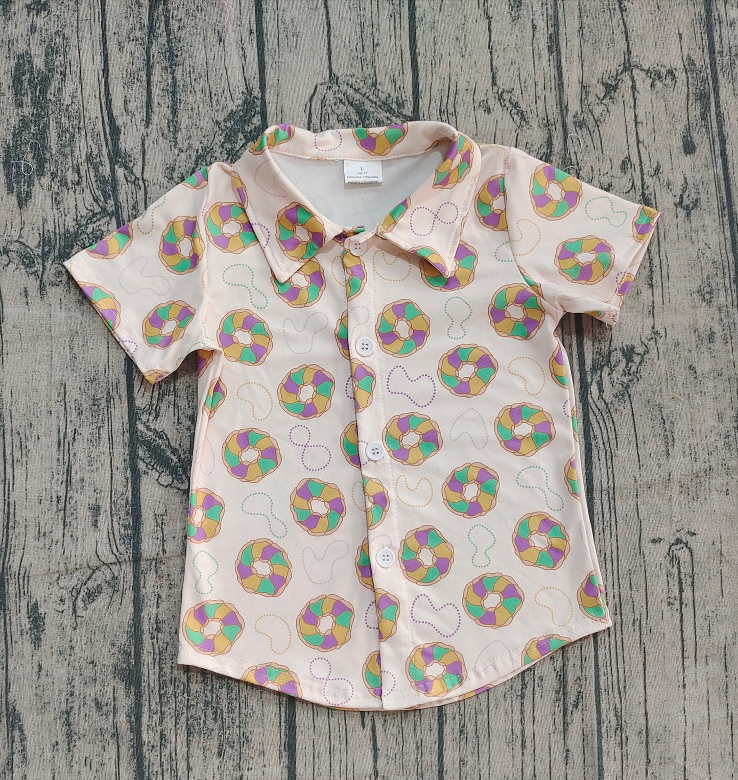 Baby Boys Kids Short Sleeves Mardi Gras donuts Buttons Shirt Tops RTS