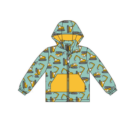 ( Moq 5 ) Preorder Boys Kids Long Sleeves Construction Hoodie Zipper Pockets Cardigan Tops