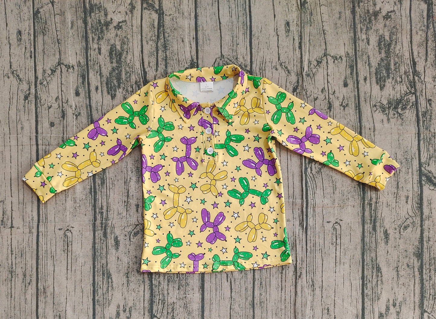 Baby Boys Kids Yellow Long Sleeves Balloons Mardi Gras Buttons Shirt Tops RTS