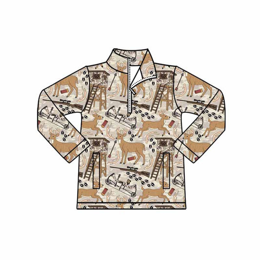 ( Moq 5 ) Preorder Boys Kids Long Sleeves Deer Hunting Zipper Shirt Tops