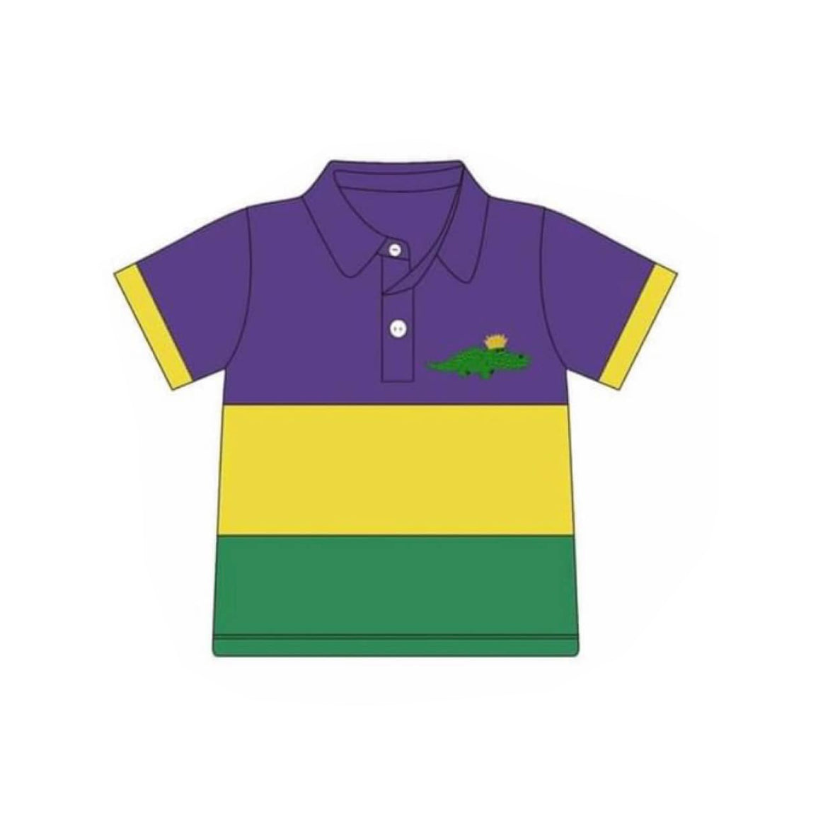 ( Moq 5 ) Preorder Baby Boys Short Sleeves Stripes Mardi Gras Buttons Shirt Tops