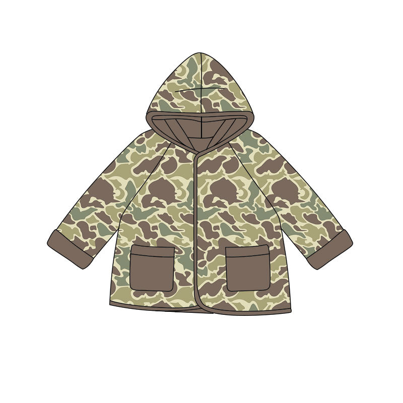( Moq 5 ) Preorder Baby Boys Long Sleeves Khaki Camo Pockets Hoodie Coat Tops