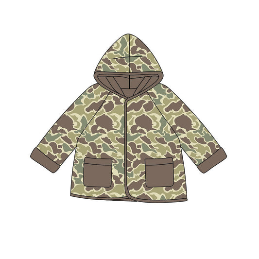 ( Moq 5 ) Preorder Baby Boys Long Sleeves Khaki Camo Pockets Hoodie Coat Tops