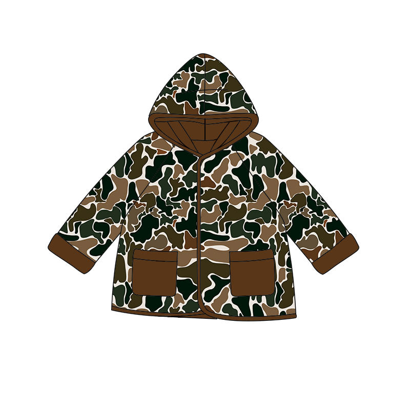 ( Moq 5 ) Preorder Baby Boys Long Sleeves Brown Camo Pockets Hoodie Coat Tops