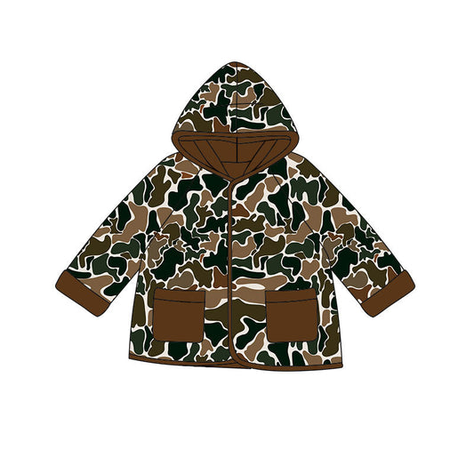 ( Moq 5 ) Preorder Baby Boys Long Sleeves Brown Camo Pockets Hoodie Coat Tops