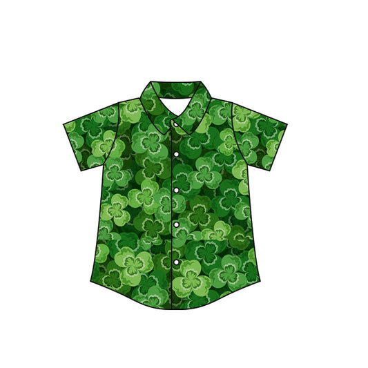 ( Moq 5 ) Preorder Baby Boys Short Sleeves St Patrick Buttons Clovers Green Shirt Tops