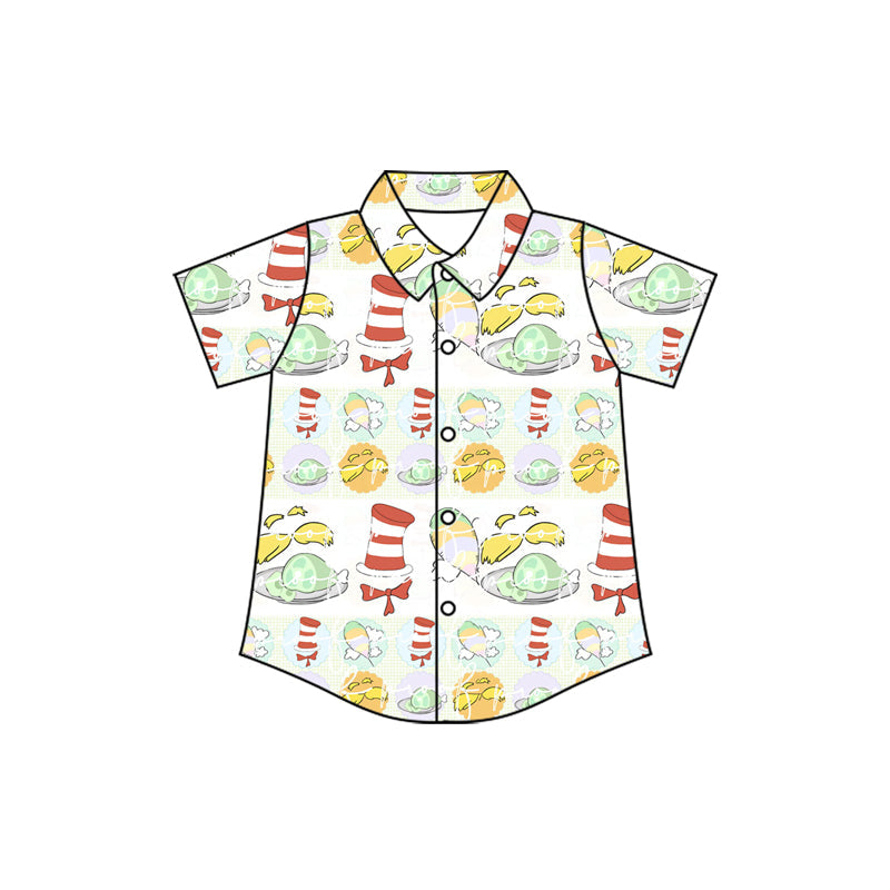 ( Moq 5 ) Preorder Baby Boys Short Sleeves Hats Reading Buttons Shirt Tops