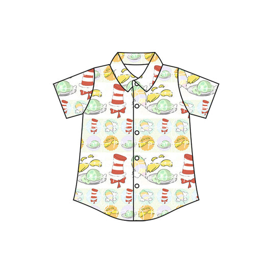 ( Moq 5 ) Preorder Baby Boys Short Sleeves Hats Reading Buttons Shirt Tops