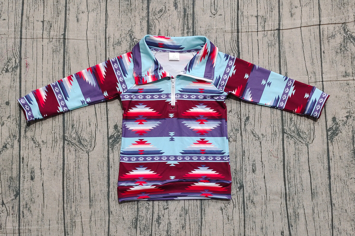 ( No moq ) Preorder Baby Boys Long Sleeves Western Aztec Print Zipper Pullover Tops