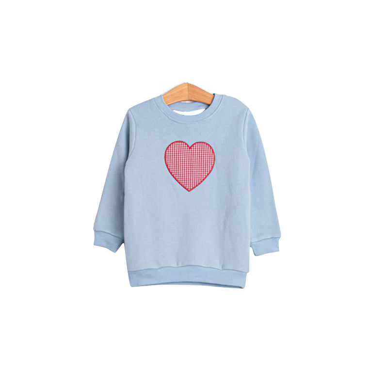 ( Moq 5 ) Preorder Baby Boys Blue Long Sleeves Plaid Heart Valentine Shirt Tops