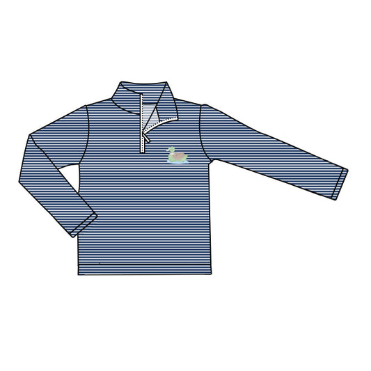 ( Moq 5 ) Preorder Baby Boys Long Sleeves Blue Stripes Duck Zipper Pullover Shirt