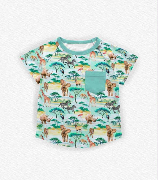 ( Moq 5 ) Preorder Baby Boys Short Sleeves Animals Pocket Shirt Tops