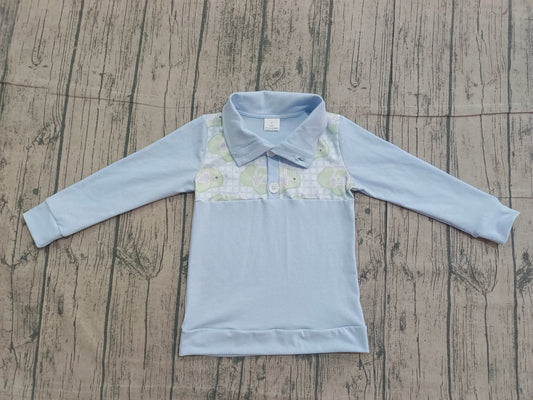 ( No moq ) Preorder Baby Boys Blue Long Sleeves Golf Buttons Pullover Shirt