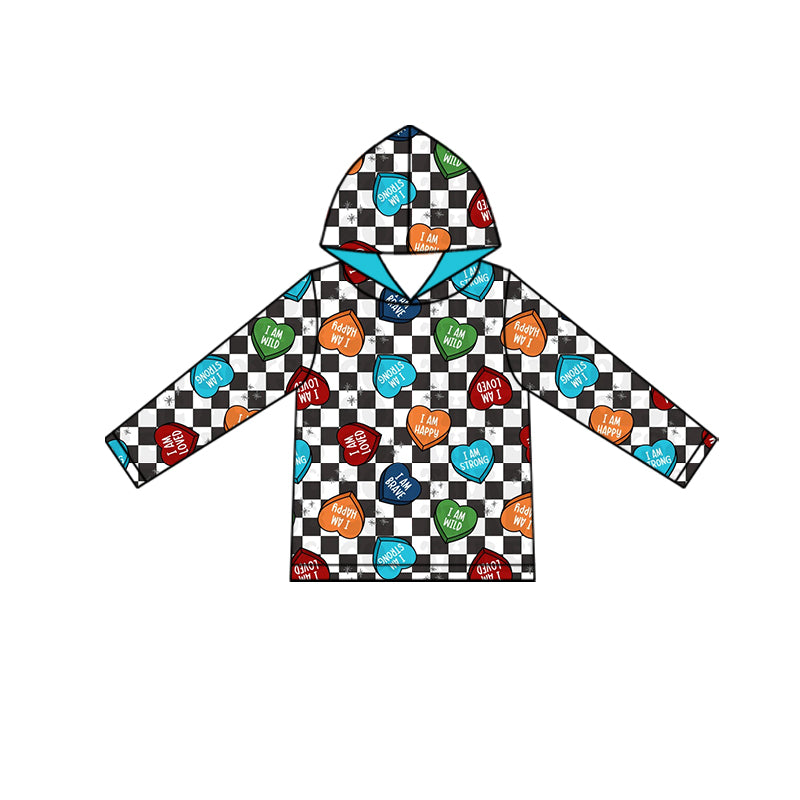 ( Moq 5 ) Preorder Baby Boys Checked Long Sleeves Hearts Valentine Hoodie Shirt