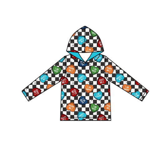 ( Moq 5 ) Preorder Baby Boys Checked Long Sleeves Hearts Valentine Hoodie Shirt