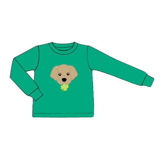 ( Moq 5 ) Preorder Baby Boys Green Long Sleeves Dog Clover St Patrick Shirt Tops