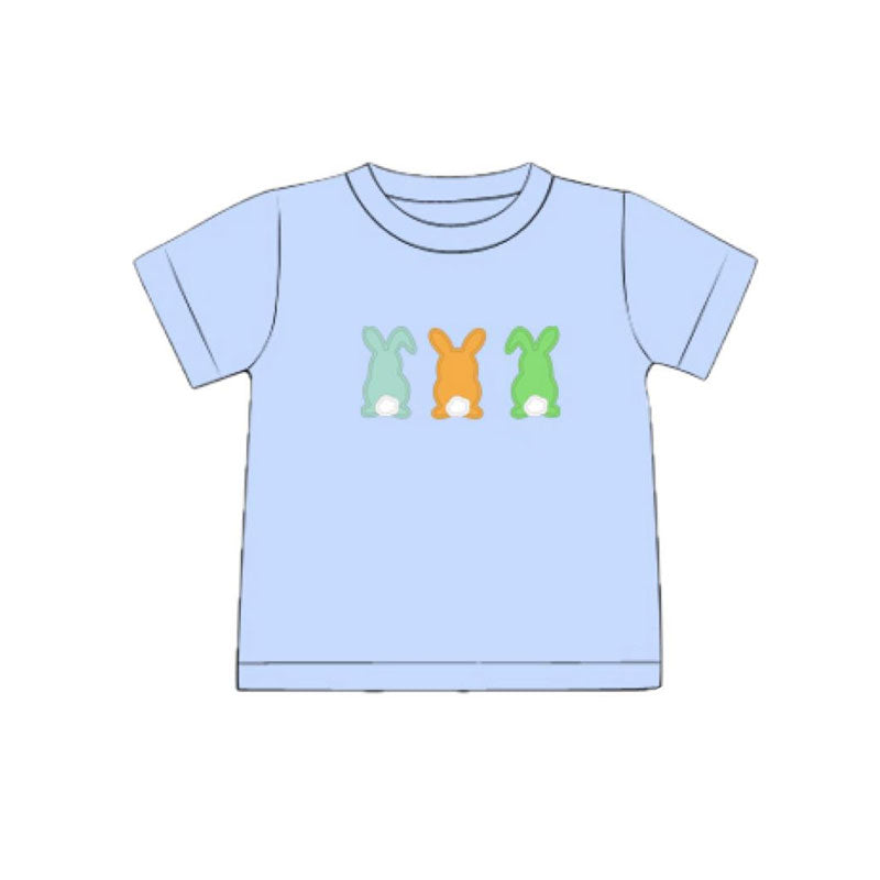 ( Moq 5 ) Preorder Baby Boys Blue Short Sleeves Rabbits Easter Shirts Tops