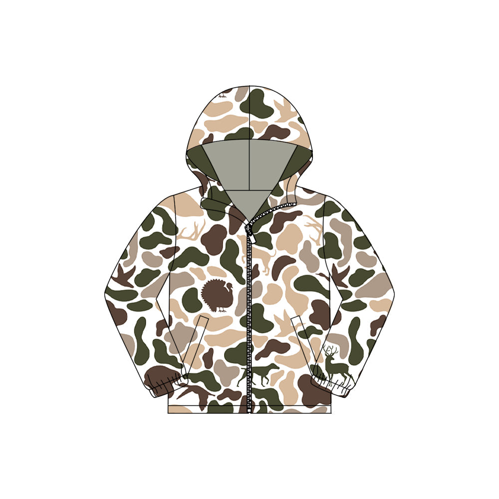( Moq 5 ) Preorder Baby Boys Ducks Dogs Deer Camo Pockets Zipper Hoodie Jacket Coat Tops