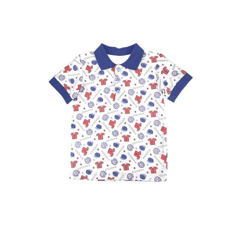 ( Moq 5 ) Preorder Baby Boys Short Sleeves Baseball Buttons Pullover Shirt