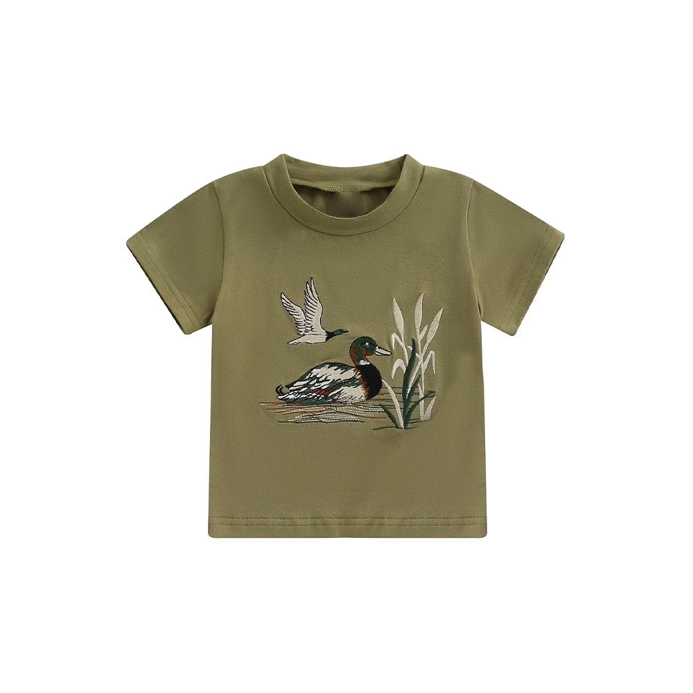 ( Moq 5 ) Preorder Baby Boys Green Short Sleeves Ducks Shirt Tops