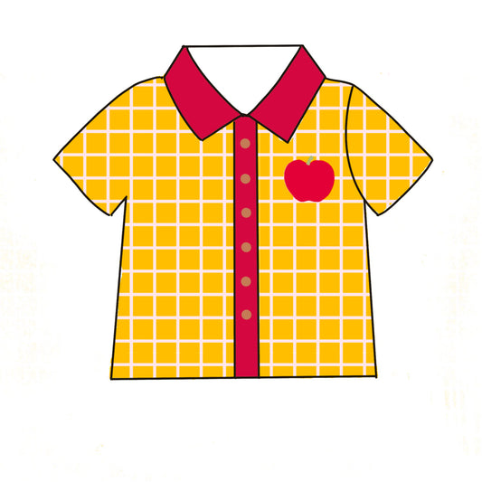 ( Moq 5 ) Preorder Baby Boys Short Sleeves Orange Plaid Buttons Back To School Shirt Tops