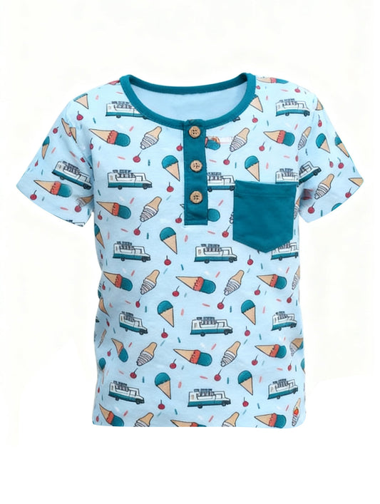 ( Moq 5 ) Preorder Baby Boys Short Sleeves Buttons Blue Shirt Tops