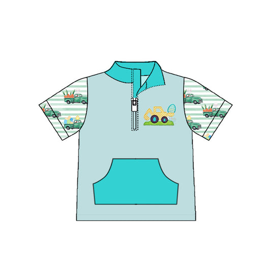 ( Moq 5 ) Preorder Baby Boys Short Sleeves Carrots Eggs Zipper Pocket Easter Pullover Shirt