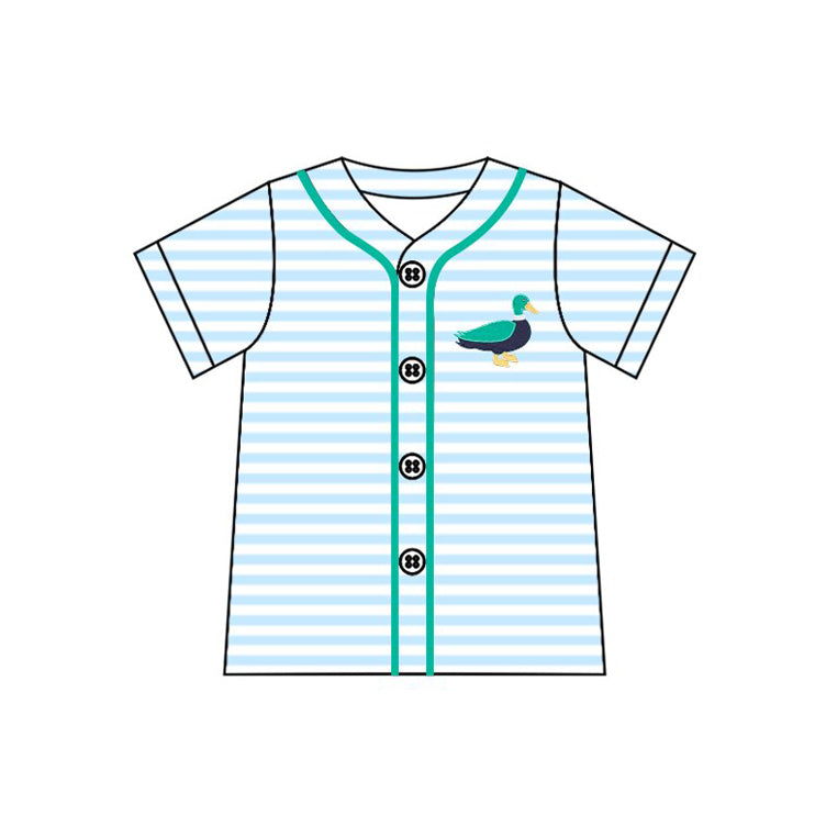 ( Moq 5 ) Preorder Baby Boys Short Sleeves Ducks Blue Stripes Buttons Shirt Tops