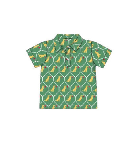 ( Moq 5 ) Preorder Baby Boys Short Sleeve Dogs Flags Buttons Green Shirt