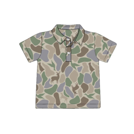( Moq 5 ) Preorder Baby Boys Short Sleeves Ducks Deer Camo Buttons Shirt Tops