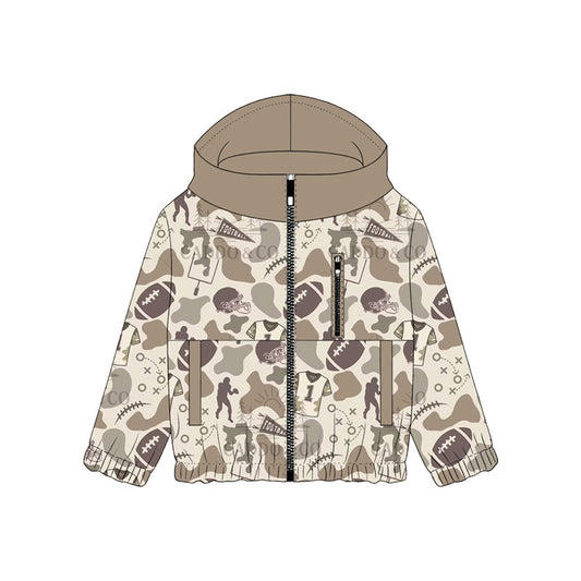 ( Moq 5 ) Preorder Baby Boys Kids Long Sleeves Football Camo Pockets Zipper Hoodie Jacket Shirt
