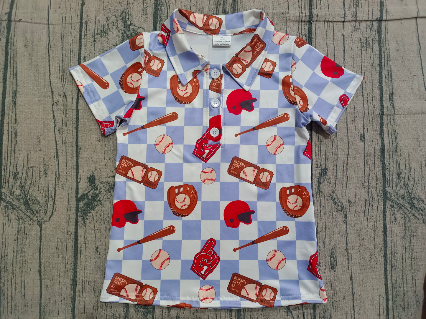 ( No moq ) Preorder Baby Boys Short Sleeves Baseball Buttons Checked Shirt Tops