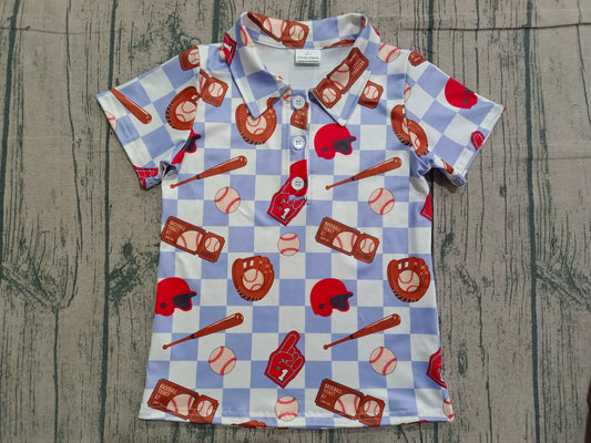 ( No moq ) Preorder Baby Boys Short Sleeves Baseball Buttons Checked Shirt Tops