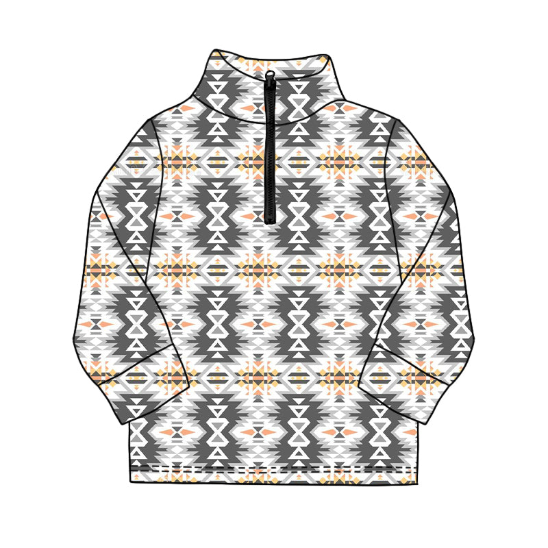 ( Moq 5 ) Preorder Baby Boys Long Sleeves Western Aztec Zipper Pullover Shirt