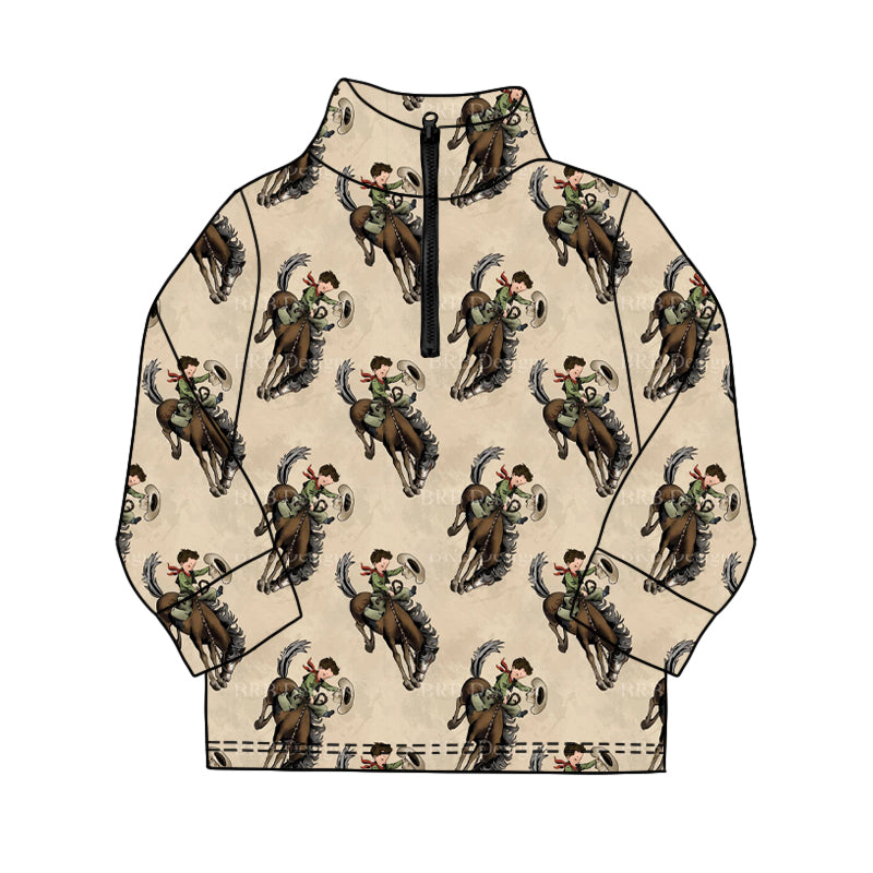 ( Moq 5 ) Preorder Baby Boys Long Sleeves Cowboy Western Zipper Pullover Shirt