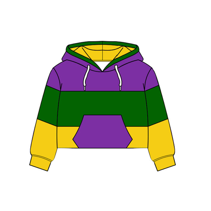 ( Moq 5 ) Preorder Baby Boys Long Sleeves Purple Pocket Yoga Hoodie Mardi Gras Pullover Tops