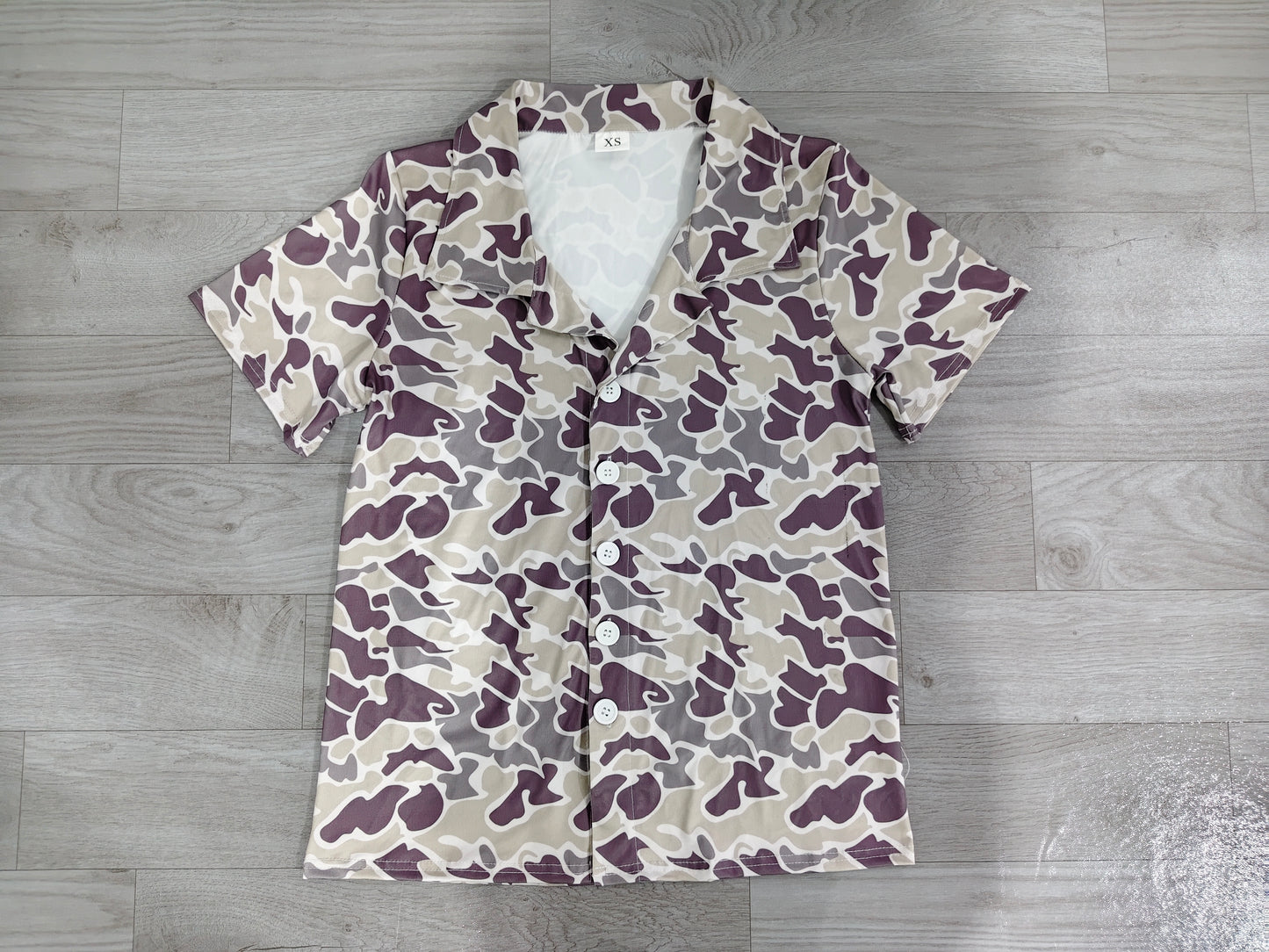 ( No moq ) Preorder Adult Men Short Sleeves Dark Grey Camo Buttons Cardigan Shirt Tops