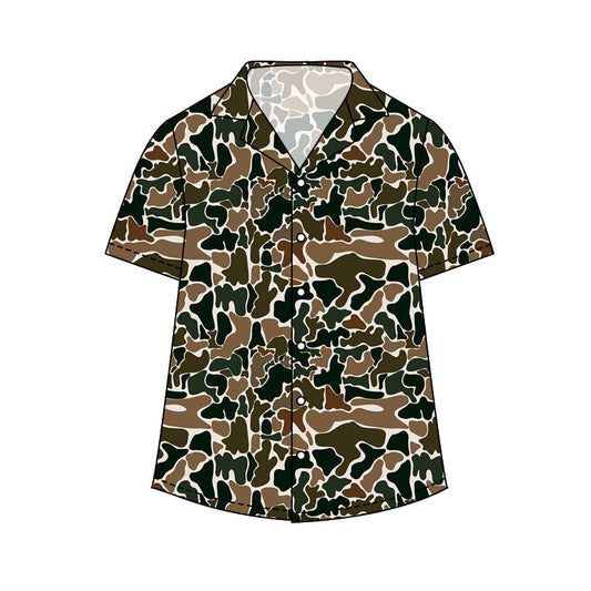 ( Moq 5 ) Preorder Adult Men Short Sleeves Brown Green Camo Buttons Cardigan Shirt Tops