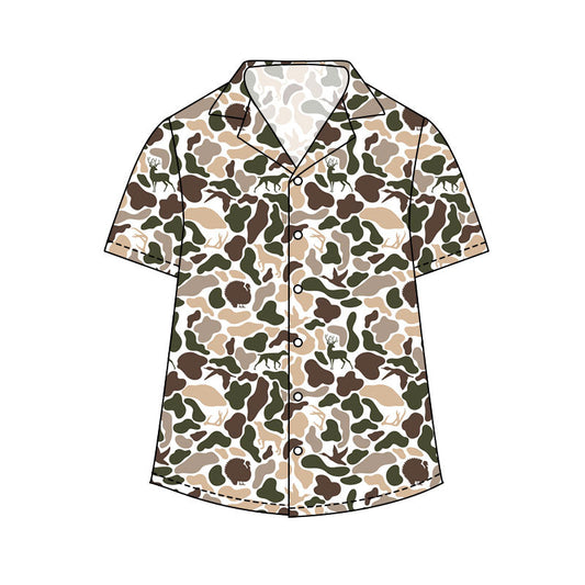 ( Moq 5 ) Preorder Adult Men Short Sleeves Dogs Ducks Deer Camo Buttons Cardigan Shirt Tops