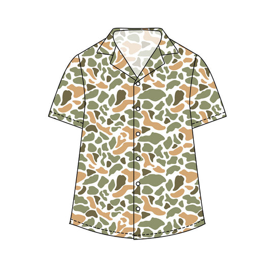 ( Moq 5 ) Preorder Adult Men Short Sleeves Orange Green Camo Buttons Cardigan Shirt Tops