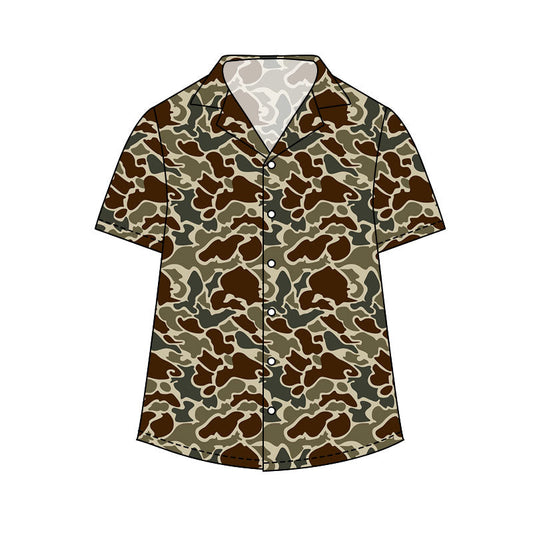 ( Moq 5 ) Preorder Adult Men Short Sleeves Dark Green Camo Buttons Cardigan Shirt Tops