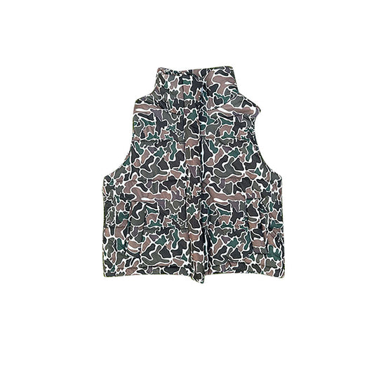 ( Moq 5 ) Preorder Baby Boys Sleeveless Brown Green Camo Pockets Zipper Yoga Vest Tops