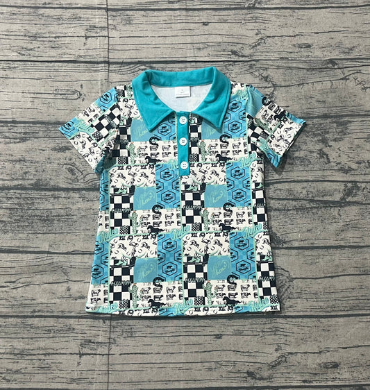 ( No moq ) Preorder Baby Boys Short Sleeves Western Buttons Blue Shirt