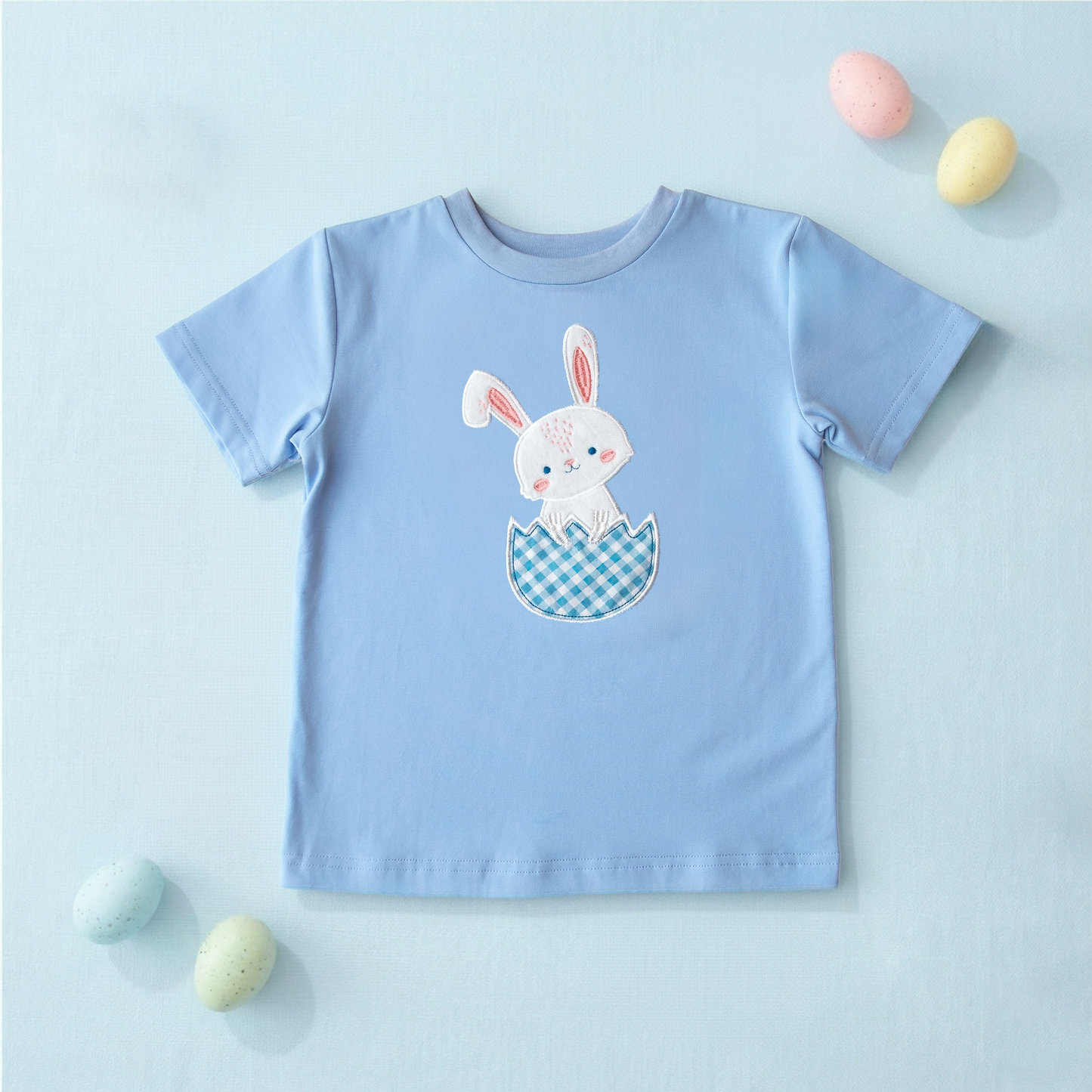 ( Moq 5 ) Preorder Baby Boys Short Sleeves Rabbit Egg Easter Blue Shirt Tops
