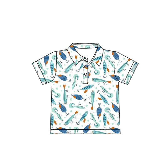( Moq 5 ) Preorder Baby Boys Kids Short Sleeves Buttons Polo Shirt Fishing Tops