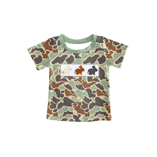 ( Moq 5 ) Preorder Baby Boys Kids Short Sleeves Rabbits Easter Green Brown Camo Shirt Tops