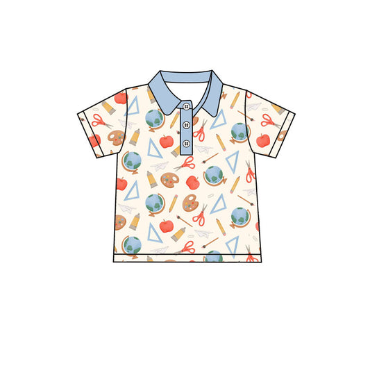 ( Moq 5 ) Preorder Baby Boys Kids Short Sleeves Pencils Back to School Buttons Shirt Tops