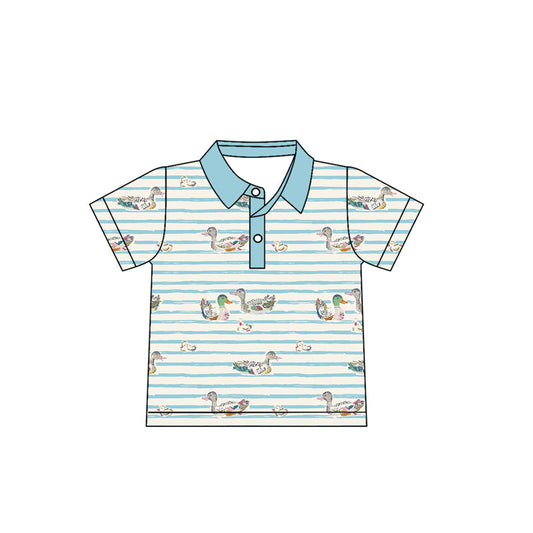 ( Moq 5 ) Preorder Baby Boys Short Sleeves Ducks Stripes Buttons Shirt Tops